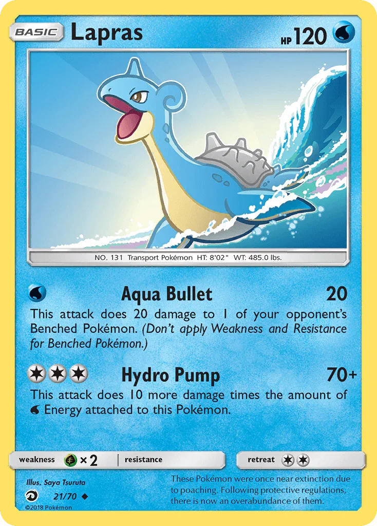 21, Grass[×2], Normal, Reverse Holofoil, Sun & Moon: Dragon Majesty, Uncommon, Water Lapras (21/70) [Sun & Moon: Dragon Majesty] - Trading Card World