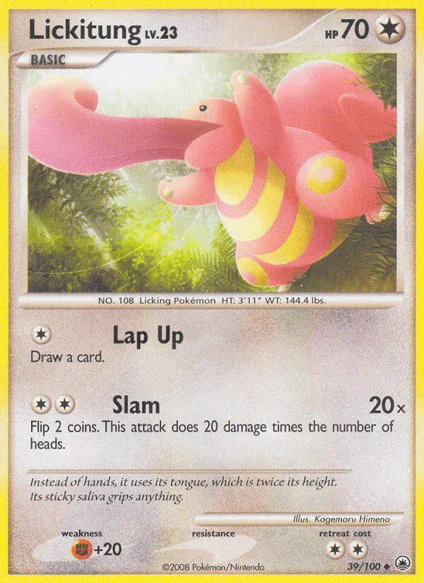 39, Colorless, Diamond & Pearl: Majestic Dawn, Fighting[+20], Normal, Reverse Holofoil, Uncommon Lickitung (39/100) [Diamond & Pearl: Majestic Dawn] - Trading Card World