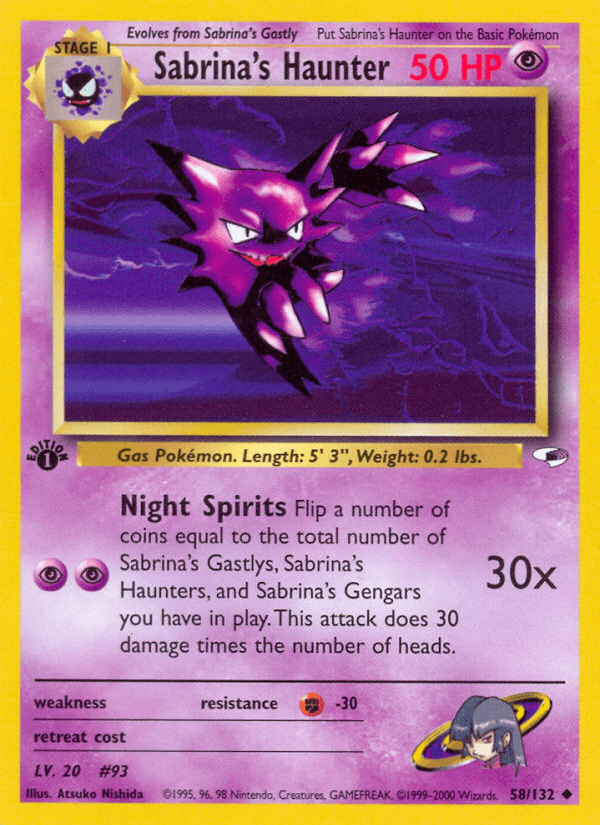 1st Edition Normal, 58, Fighting[-30], Gym Heroes 1st Edition, Psychic, Uncommon Sabrina's Haunter (58/132) [Gym Heroes 1st Edition] - Trading Card World