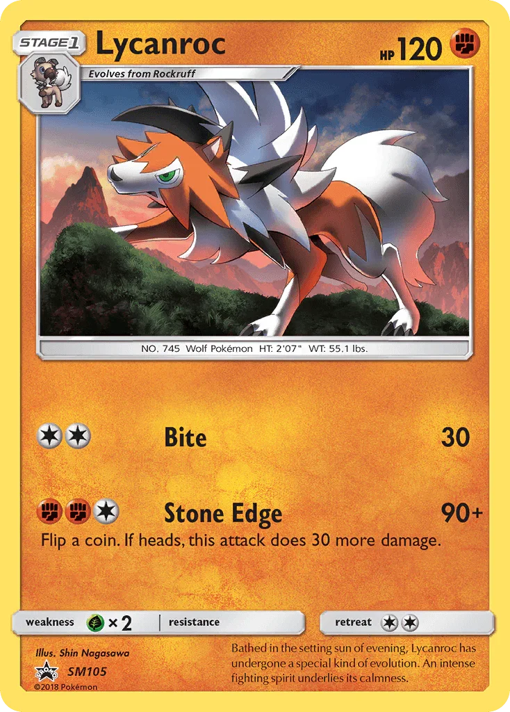 Black Star Promo, Fighting, Grass[×2], Holofoil, SM105, Sun & Moon: Black Star Promos Lycanroc (SM105) [Sun & Moon: Black Star Promos] - Trading Card World