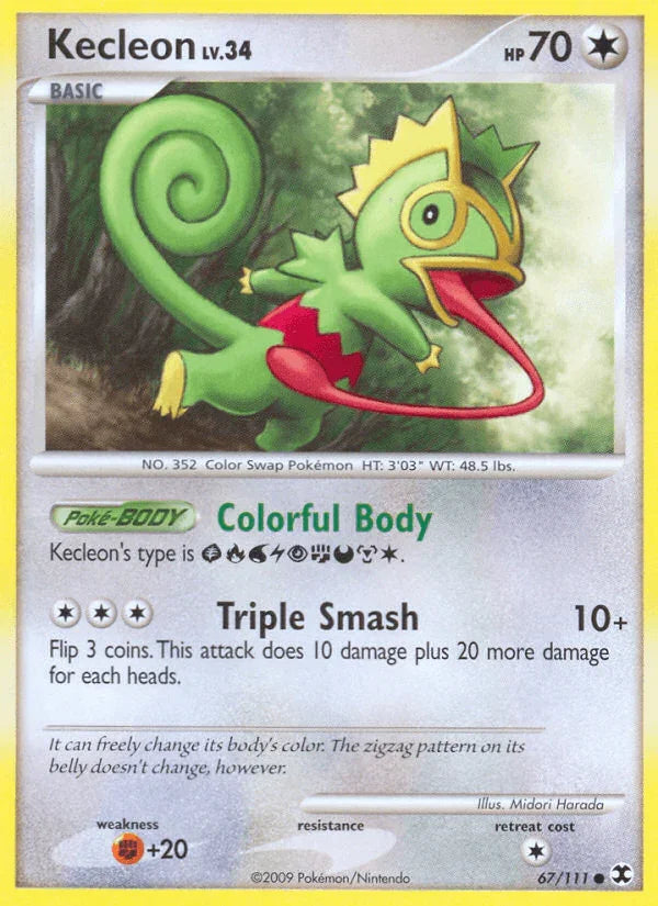 67, Colorless, Common, Fighting[+20], Normal, Platinum: Rising Rivals, Reverse Holofoil Kecleon (67/111) [Platinum: Rising Rivals] - Trading Card World