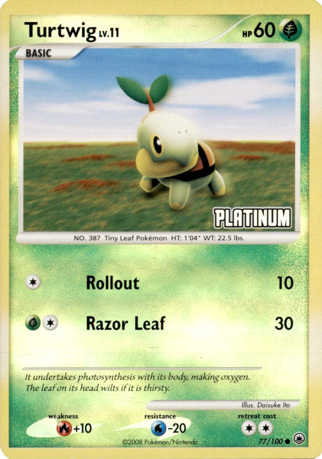 77, Burger King Promos: 2008 Collection, Grass, Promo, R+10, Reverse Holofoil, W-20 Turtwig LV.11 (77/100) (Platinum) [Burger King Promos: 2008 Collection] - Trading Card World