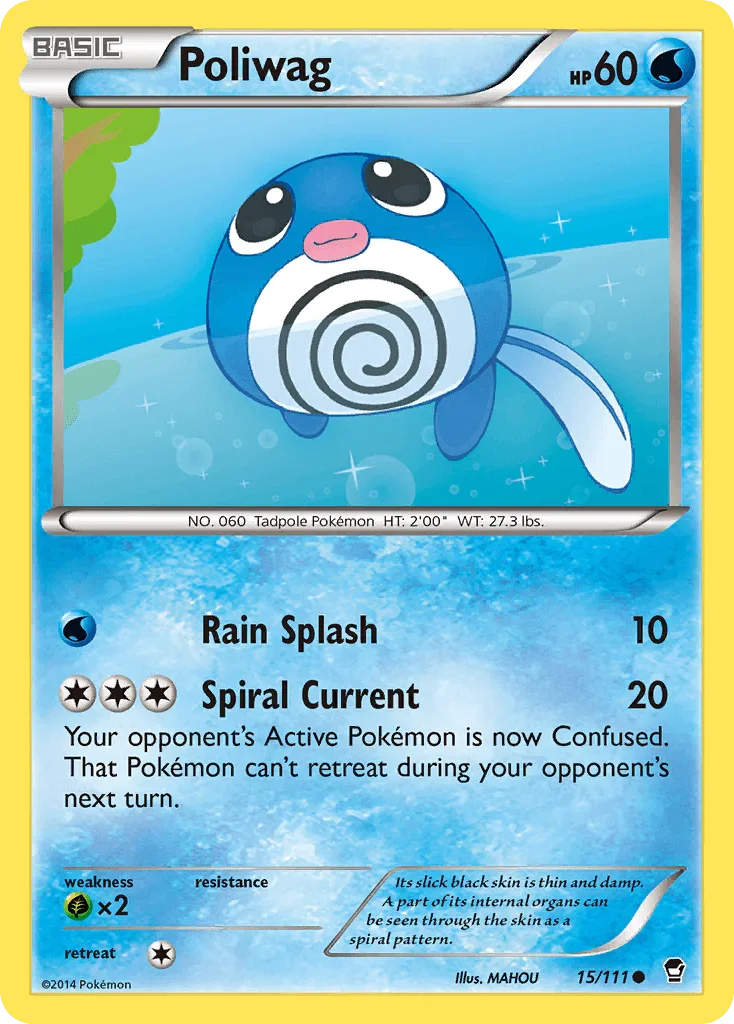 15, Common, Grass[×2], Normal, Reverse Holofoil, Water, XY: Furious Fists Poliwag (15/111) [XY: Furious Fists] - Trading Card World