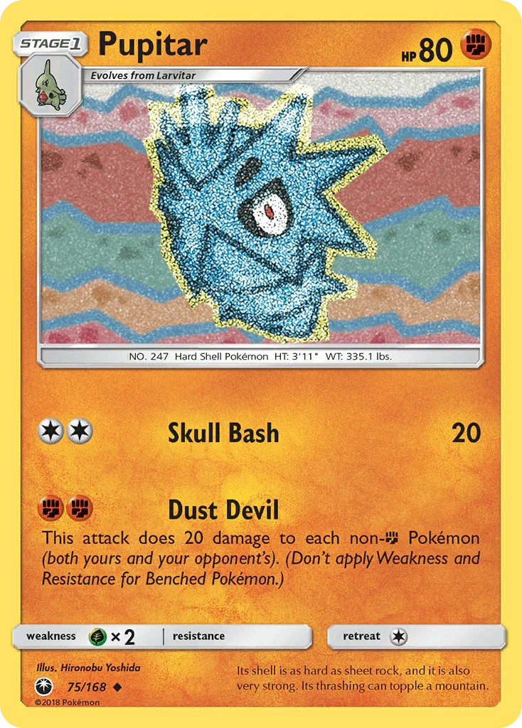 75, Fighting, Grass[×2], Normal, Reverse Holofoil, Sun & Moon: Celestial Storm, Uncommon Pupitar (75/168) [Sun & Moon: Celestial Storm] - Trading Card World