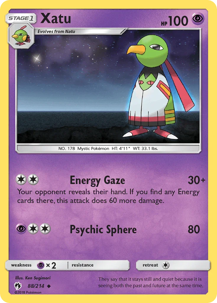 88, Normal, Psychic, Psychic[×2], Reverse Holofoil, Sun & Moon: Lost Thunder, Uncommon Xatu (88/214) [Sun & Moon: Lost Thunder] - Trading Card World