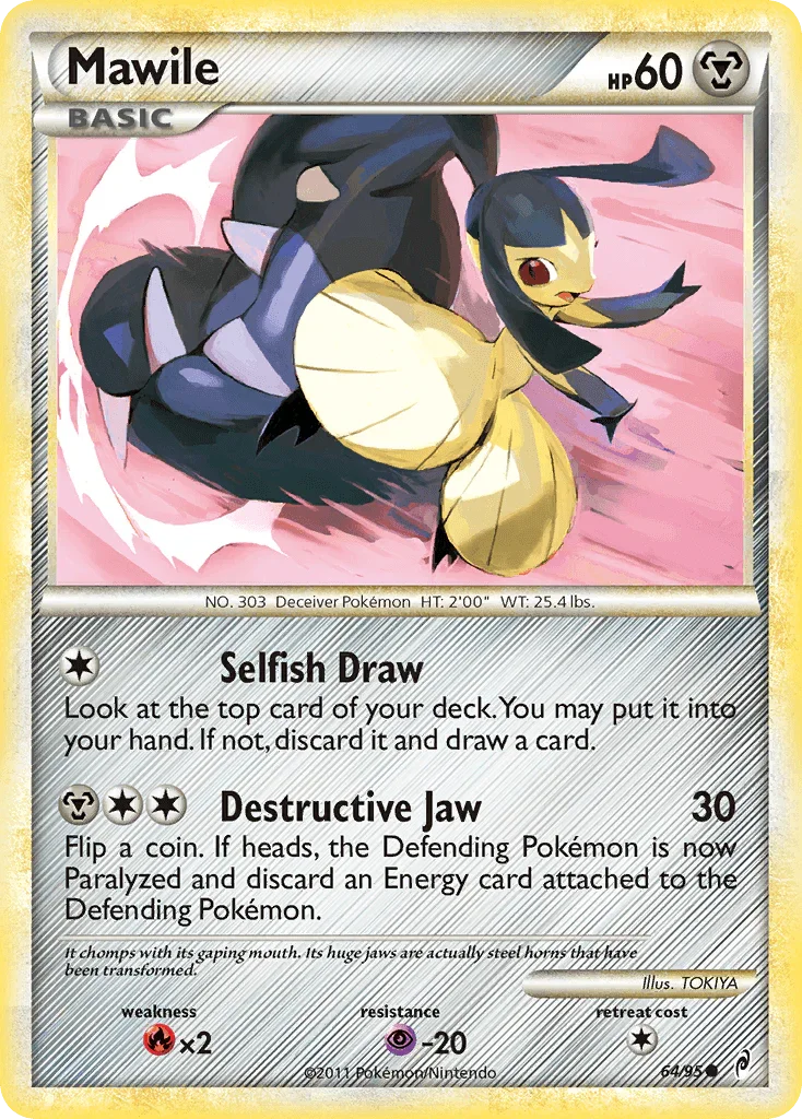 64, Common, Fire[×2], HeartGold & SoulSilver: Call of Legends, Metal, Normal, Psychic[-20], Reverse Holofoil Mawile (64/95) [HeartGold & SoulSilver: Call of Legends] - Trading Card World