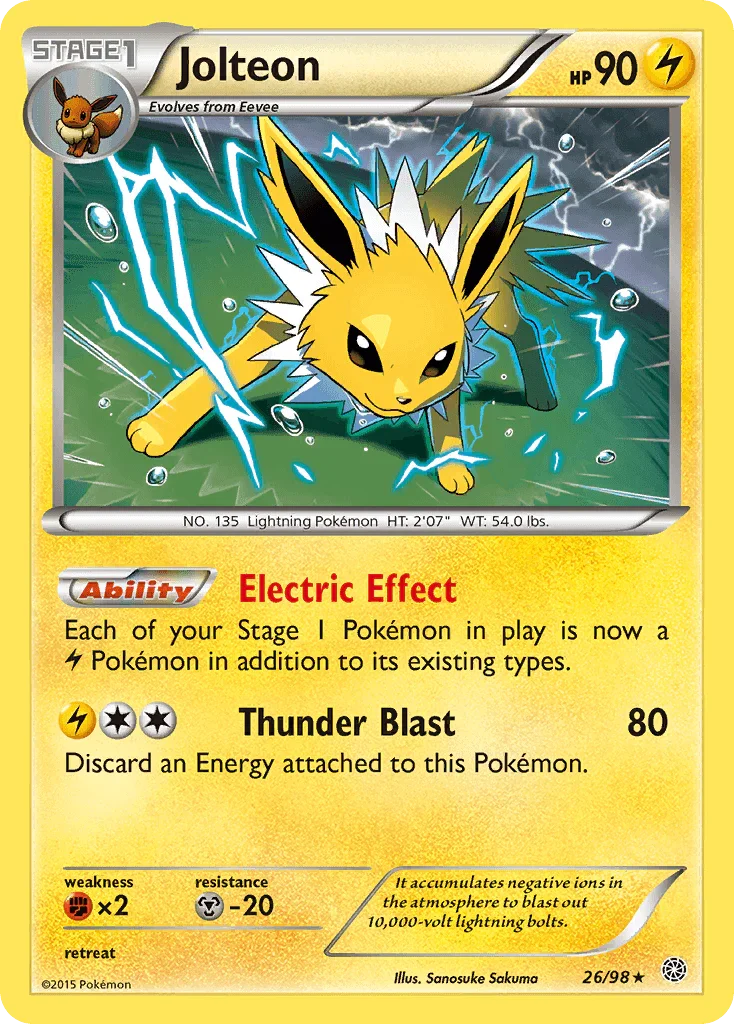 26, Fighting[×2], Holo Rare, Holofoil, Lightning, Metal[-20], Reverse Holofoil, XY: Ancient Origins Jolteon (26/98) [XY: Ancient Origins] - Trading Card World