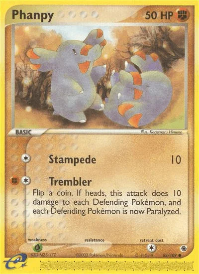 62, Common, EX: Ruby & Sapphire, Fighting, Grass[×2], Normal, Reverse Holofoil Phanpy (62/109) [EX: Ruby & Sapphire] - Trading Card World