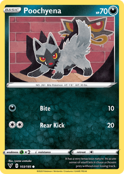 103, Common, Darkness, Grass[×2], Normal, Reverse Holofoil, Sword & Shield: Vivid Voltage Poochyena (103/185) [Sword & Shield: Vivid Voltage] - Trading Card World