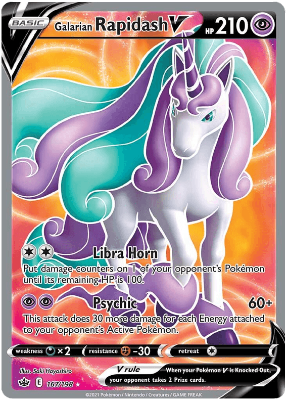 167, Darkness [x2], Fighting [-30], Holofoil, Psychic, Sword & Shield: Chilling Reign, Ultra Rare Galarian Rapidash V (167/198) [Sword & Shield: Chilling Reign] - Trading Card World