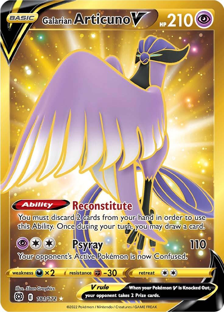 181, Darkness [x2], Fighting [-30], Holofoil, Psychic, Secret Rare, Sword & Shield: Brilliant Stars Galarian Articuno V (181/172) [Sword & Shield: Brilliant Stars] - Trading Card World