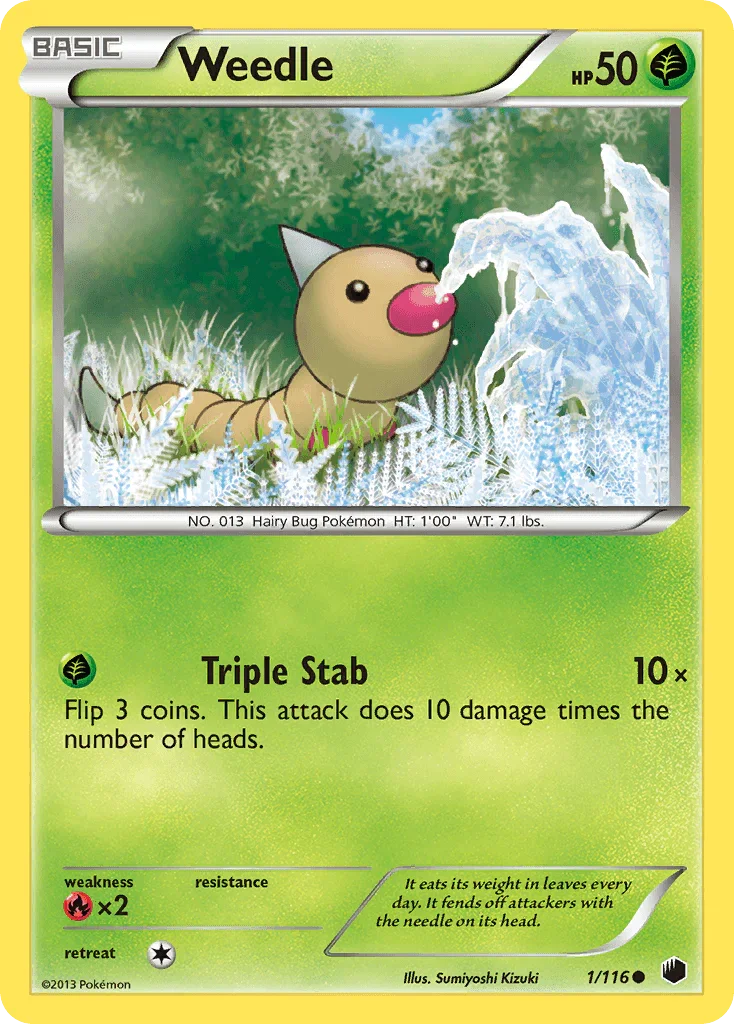 Black & White: Plasma Freeze, Common, Fire[×2], Grass, Normal, Reverse Holofoil Weedle (1/116) [Black & White: Plasma Freeze] - Trading Card World