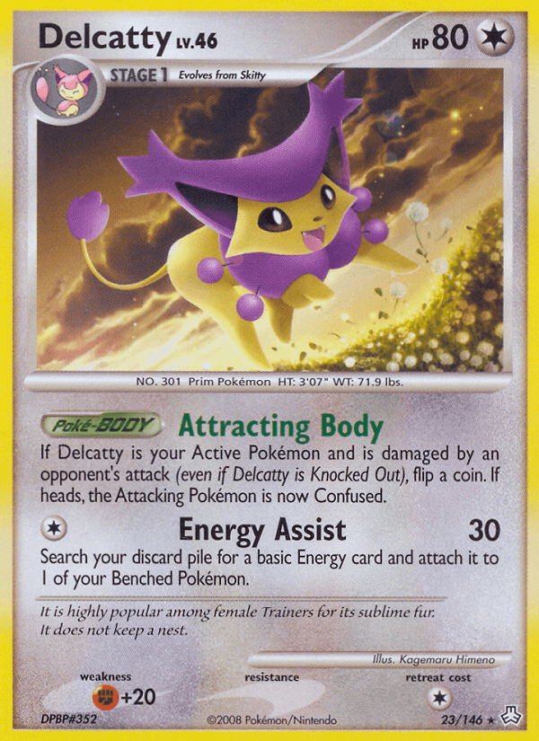 23, Colorless, Diamond & Pearl: Legends Awakened, Fighting[+20], Normal, Rare, Reverse Holofoil Delcatty (23/146) [Diamond & Pearl: Legends Awakened] - Trading Card World