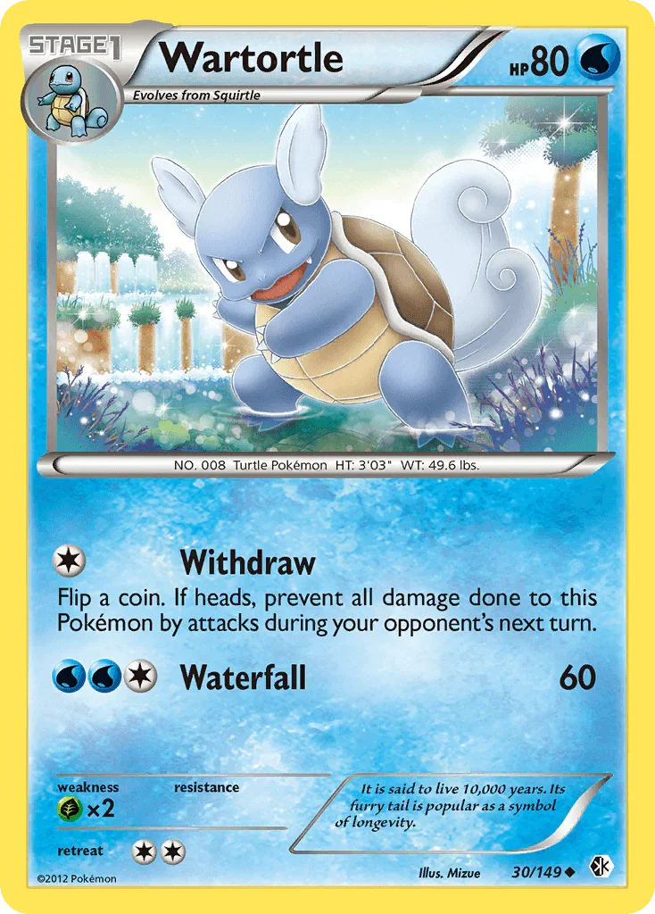 30, Black & White: Boundaries Crossed, Grass[×2], Normal, Reverse Holofoil, Uncommon, Water Wartortle (30/149) [Black & White: Boundaries Crossed] - Trading Card World