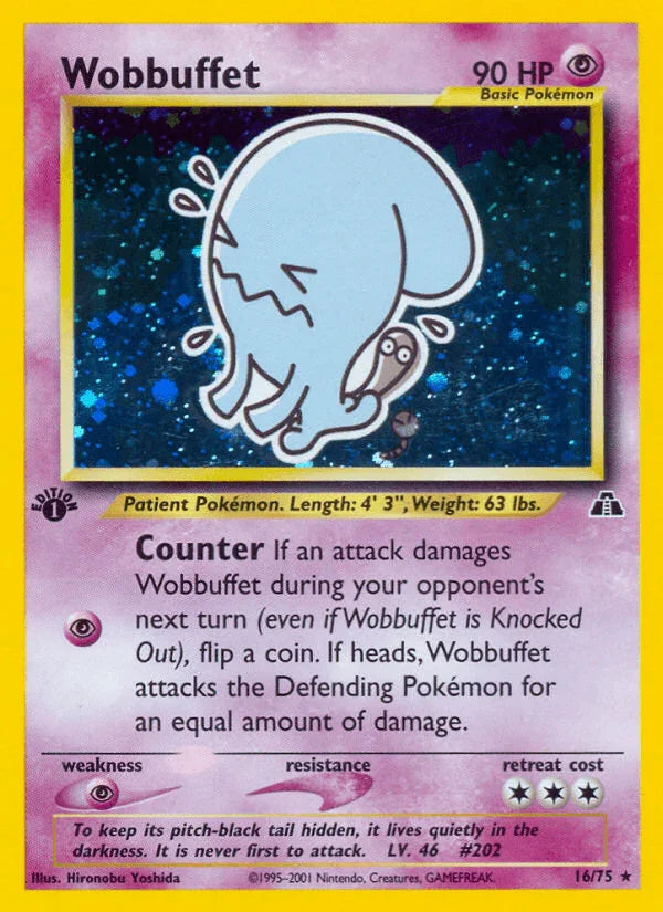 16, 1st Edition Holofoil, Holo Rare, Neo Discovery 1st Edition, Psychic, Psychic[×2] Wobbuffet (16/75) [Neo Discovery 1st Edition] - Trading Card World