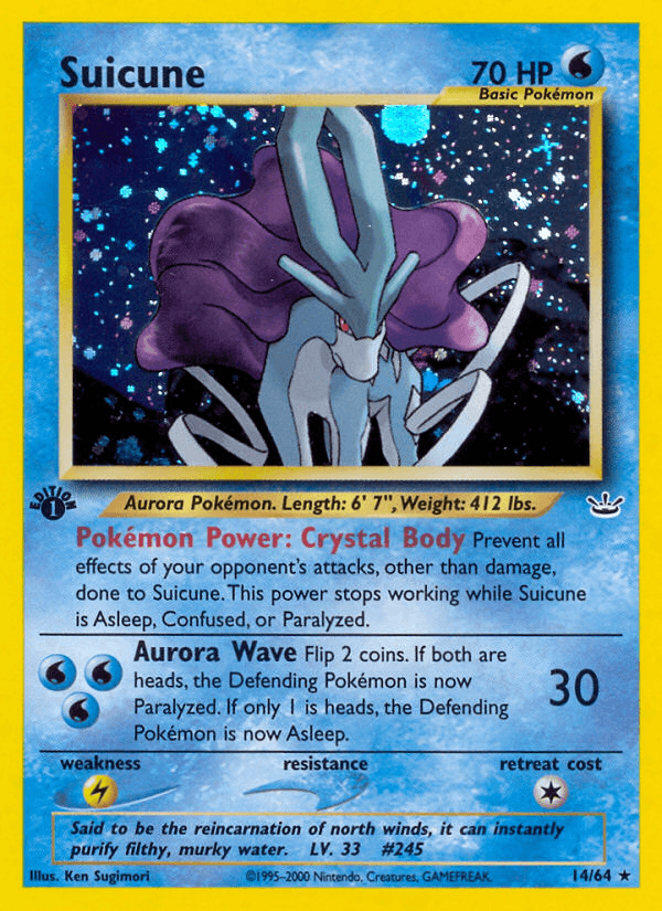 14, 1st Edition Holofoil, Holo Rare, Lightning[×2], Neo Revelation 1st Edition, Water Suicune (14/64) [Neo Revelation 1st Edition] - Trading Card World