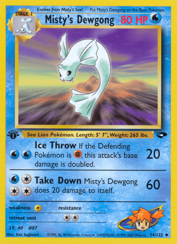 1st Edition Normal, 54, Gym Challenge 1st Edition, Lightning[×2], Uncommon, Water Misty's Dewgong (54/132) [Gym Challenge 1st Edition] - Trading Card World