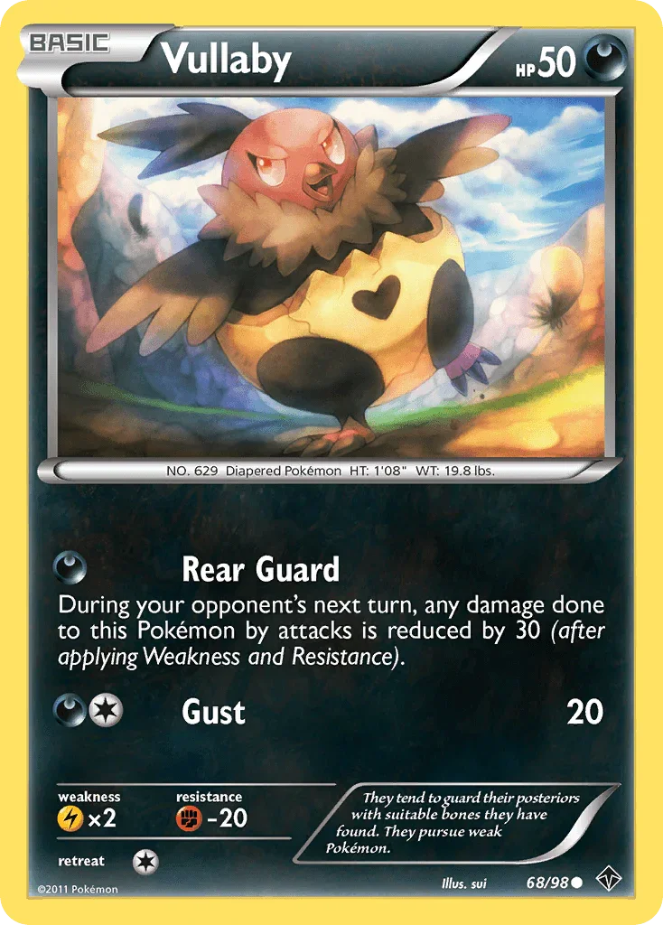 68, Black & White: Emerging Powers, Common, Darkness, Fighting[-20], Lightning[×2], Normal, Reverse Holofoil Vullaby (68/98) [Black & White: Emerging Powers] - Trading Card World