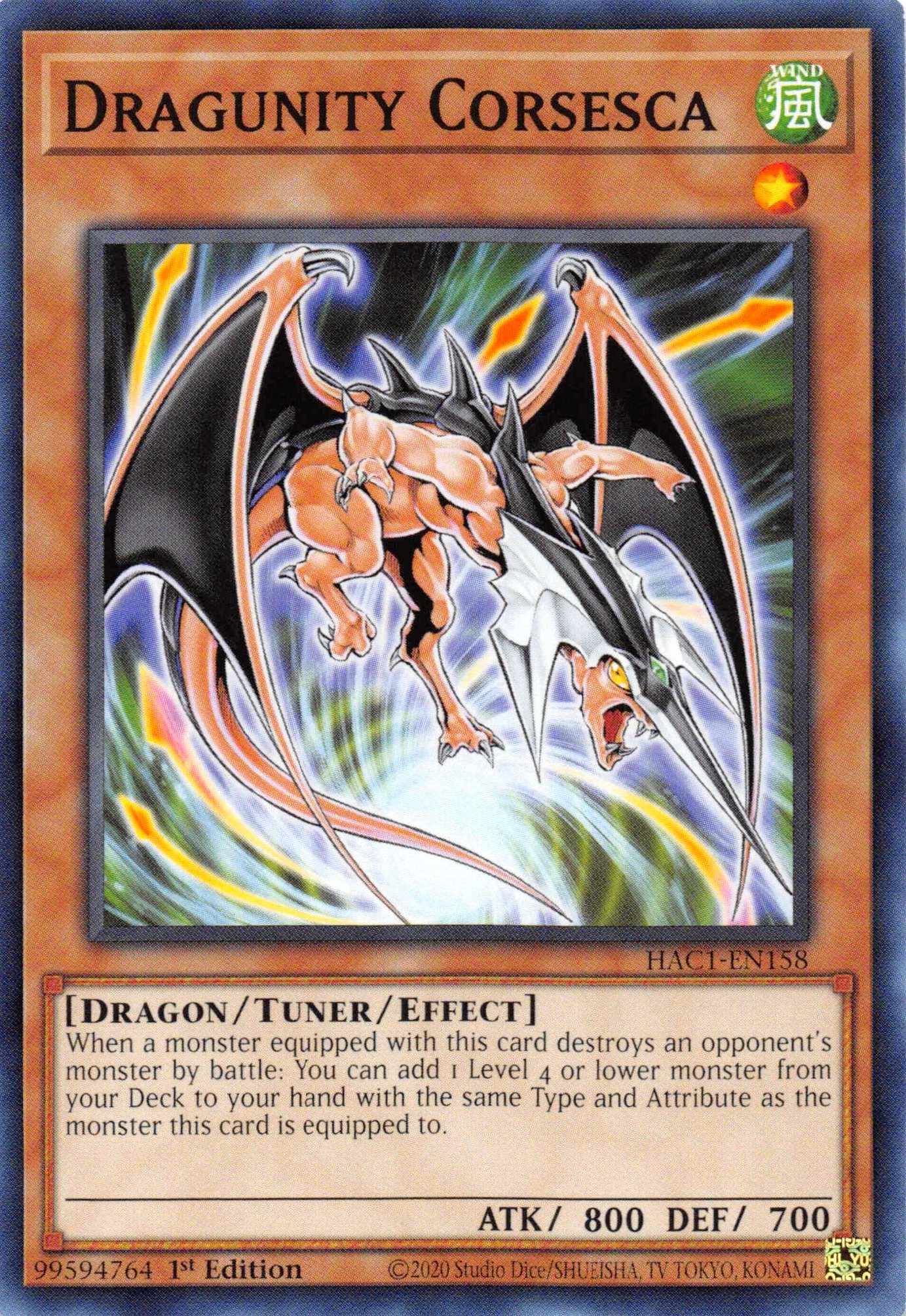 1st Edition, Common, Dragon, Hidden Arsenal: Chapter 1, Tuner/Effect Monster, Wind Dragunity Corsesca [HAC1-EN158] Common - Trading Card World