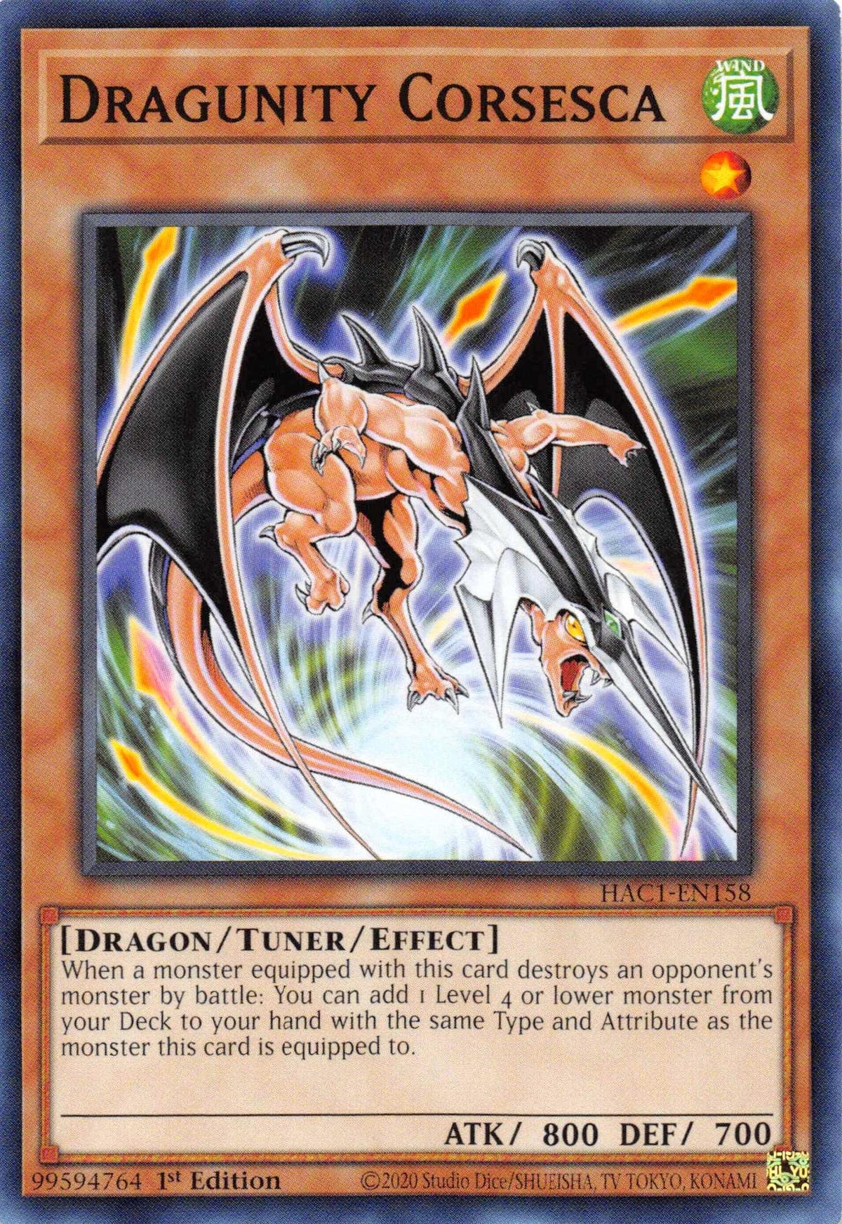 1st Edition, Common, Dragon, Hidden Arsenal: Chapter 1, Tuner/Effect Monster, Wind Dragunity Corsesca [HAC1-EN158] Common - Trading Card World