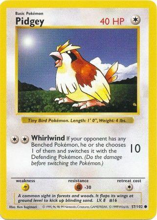 57, Base Set Shadowless Unlimited, Colorless, Common, Fighting[-30], Lightning[×2], Normal Pidgey (57/102) [Base Set Shadowless Unlimited] - Trading Card World