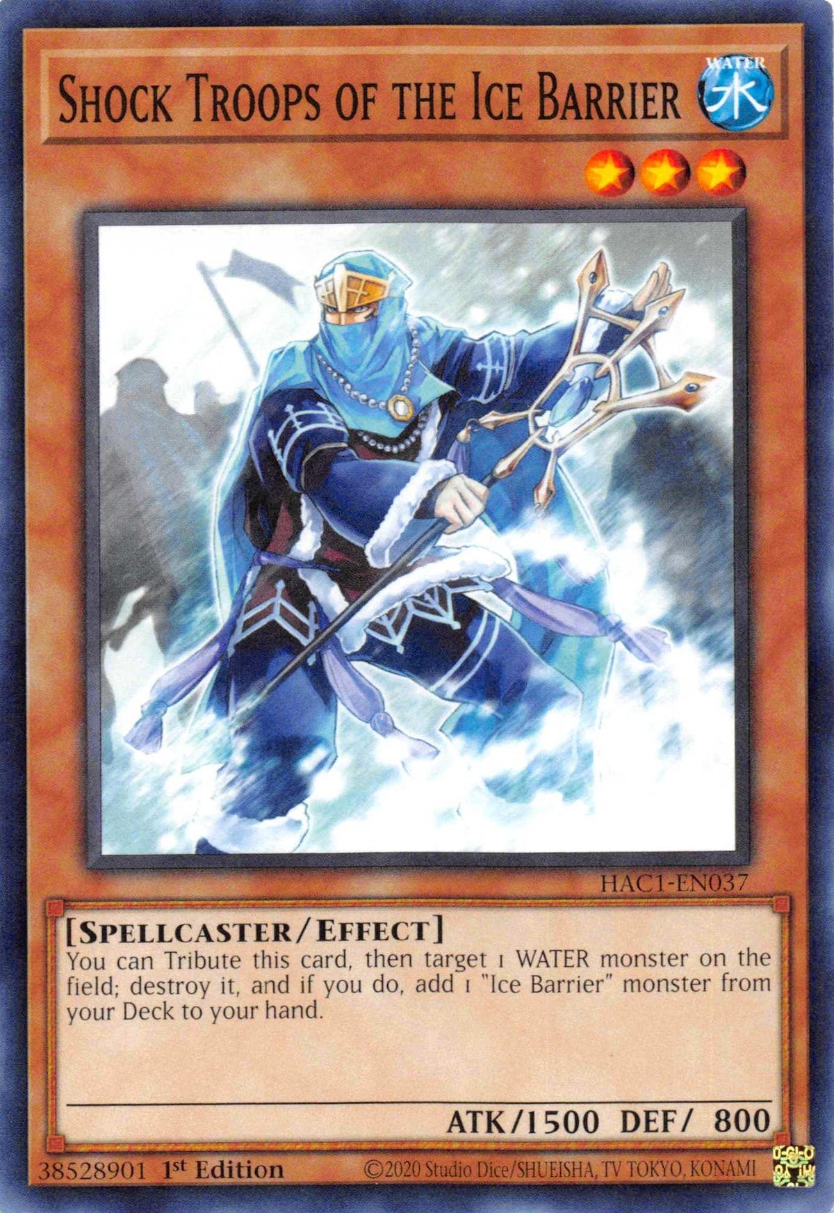 1st Edition, Common, Effect Monster, Hidden Arsenal: Chapter 1, Spellcaster, Water Shock Troops of the Ice Barrier [HAC1-EN037] Common - Trading Card World