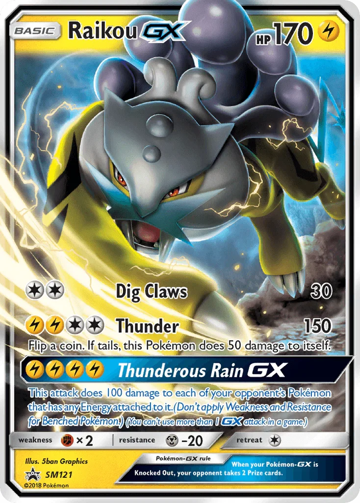 Black Star Promo, Fighting[×2], Holofoil, Lightning, Metal[-20], SM121, Sun & Moon: Black Star Promos Raikou GX (SM121) [Sun & Moon: Black Star Promos] - Trading Card World