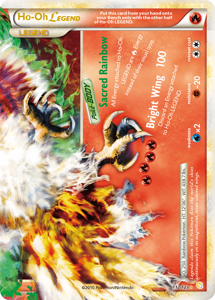 112, Fighting[-20], Fire, HeartGold & SoulSilver: Base Set, Holofoil, Ultra Rare, Water[×2] Ho-Oh LEGEND (112/123) [HeartGold & SoulSilver: Base Set] - Trading Card World