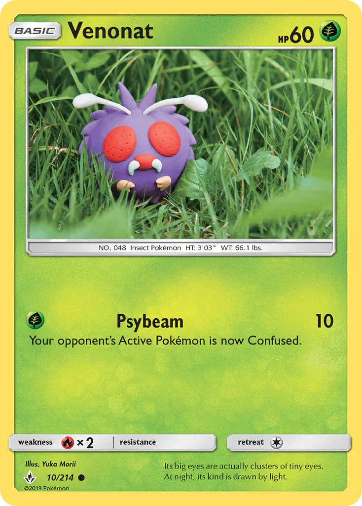 10, Common, Fire[×2], Grass, Normal, Reverse Holofoil, Sun & Moon: Unbroken Bonds Venonat (10/214) [Sun & Moon: Unbroken Bonds] - Trading Card World