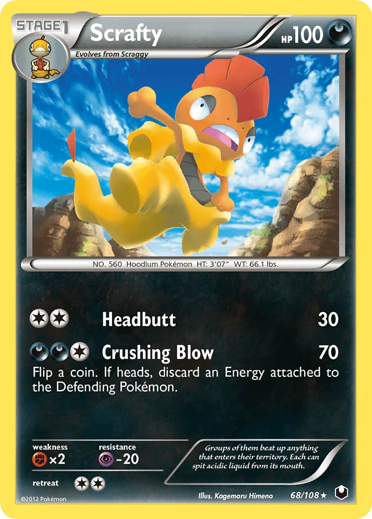68, Black & White: Dark Explorers, Darkness, Fighting[×2], Normal, Psychic[-20], Rare, Reverse Holofoil Scrafty (68/108) [Black & White: Dark Explorers] - Trading Card World