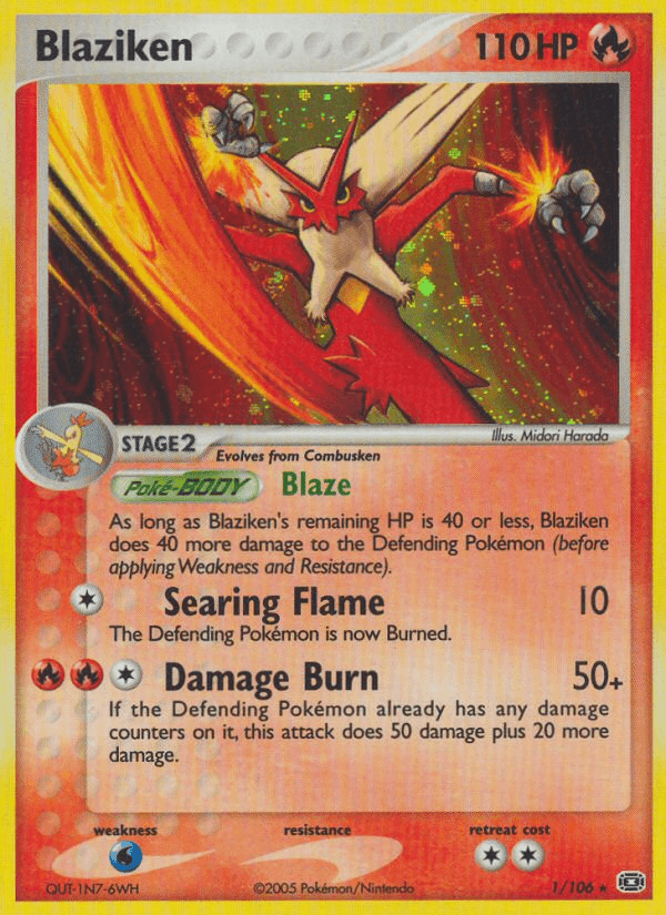 EX: Emerald, Fire, Holo Rare, Holofoil, Water[×2] Blaziken (1/106) [EX: Emerald] - Trading Card World
