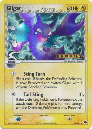 16, EX: Dragon Frontiers, Lightning, Rare, Reverse Holofoil, Water[×2] Gligar (16/101) (Delta Species) (Stamped) [EX: Dragon Frontiers] - Trading Card World