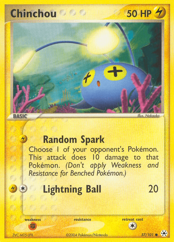 57, Common, EX: Hidden Legends, Fighting[×2], Lightning, Normal, Reverse Holofoil Chinchou (57/101) [EX: Hidden Legends] - Trading Card World