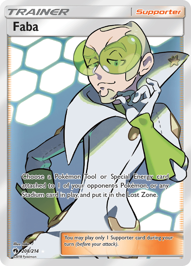 208, Holofoil, Sun & Moon: Lost Thunder, Supporter, Ultra Rare Faba (208/214) [Sun & Moon: Lost Thunder] - Trading Card World