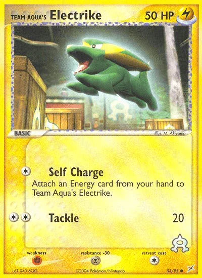 53, Common, EX: Team Magma vs Team Aqua, Fighting[×2], Lightning, Metal[-30], Normal, Reverse Holofoil Team Aqua's Electrike (53/95) [EX: Team Magma vs Team Aqua] - Trading Card World