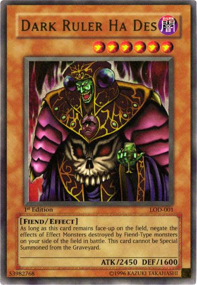 1st Edition, Dark, Effect Monster, Fiend, Legacy of Darkness, Ultra Rare, Unlimited Dark Ruler Ha Des [LOD-001] Ultra Rare - Trading Card World