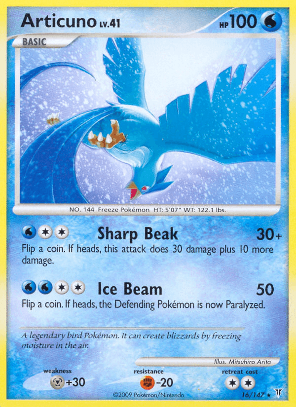 16, Fighting[-20], Metal[+30], Normal, Platinum: Supreme Victors, Rare, Reverse Holofoil, Water Articuno (16/147) [Platinum: Supreme Victors] - Trading Card World