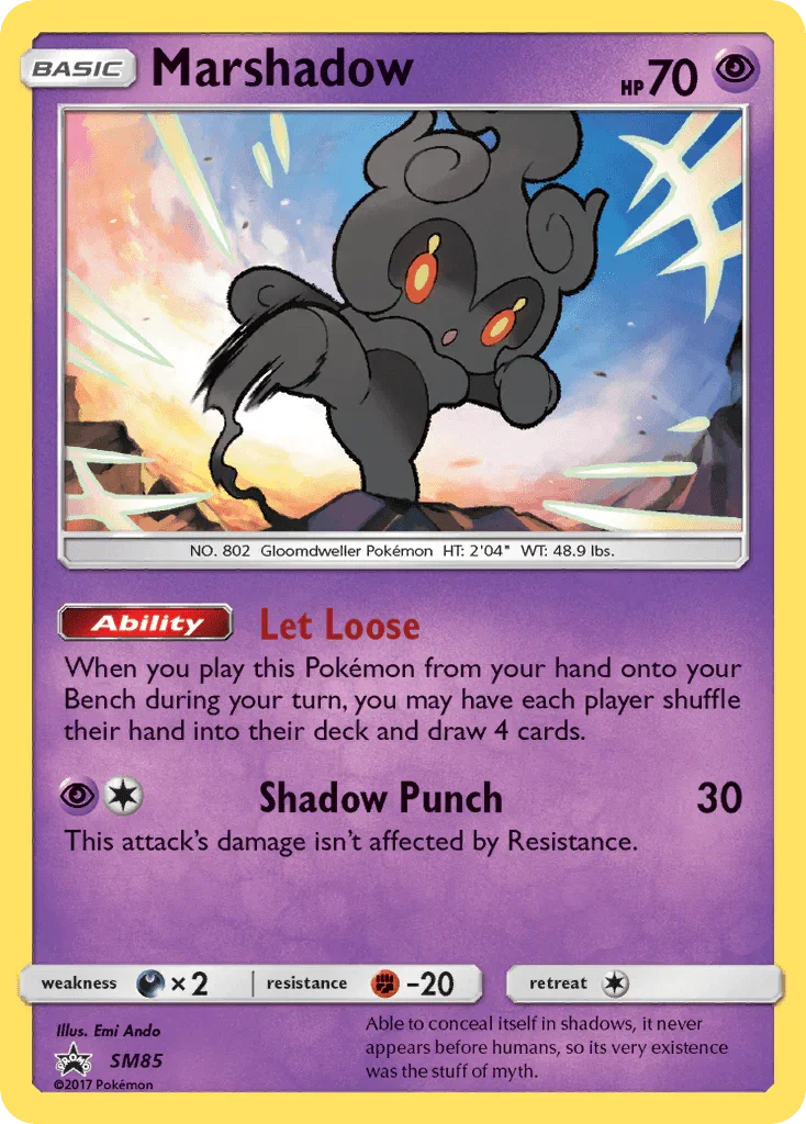 Darkness [x2], Fighting [-20], Holofoil, Promo, Psychic, SM85, Sun & Moon: Black Star Promos Marshadow (SM85) [Sun & Moon: Black Star Promos] - Trading Card World
