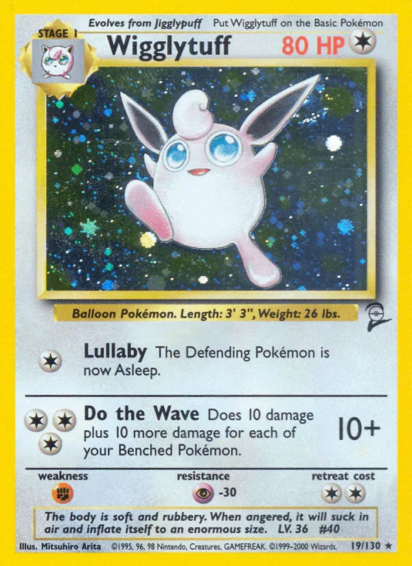 19, Base Set 2, Colorless, Fighting[×2], Holo Rare, Holofoil, Psychic[-30] Wigglytuff (19/130) [Base Set 2] - Trading Card World