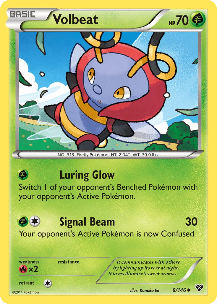 Fire[×2], Grass, Normal, Reverse Holofoil, Uncommon, XY: Base Set Volbeat (8/146) [XY: Base Set] - Trading Card World