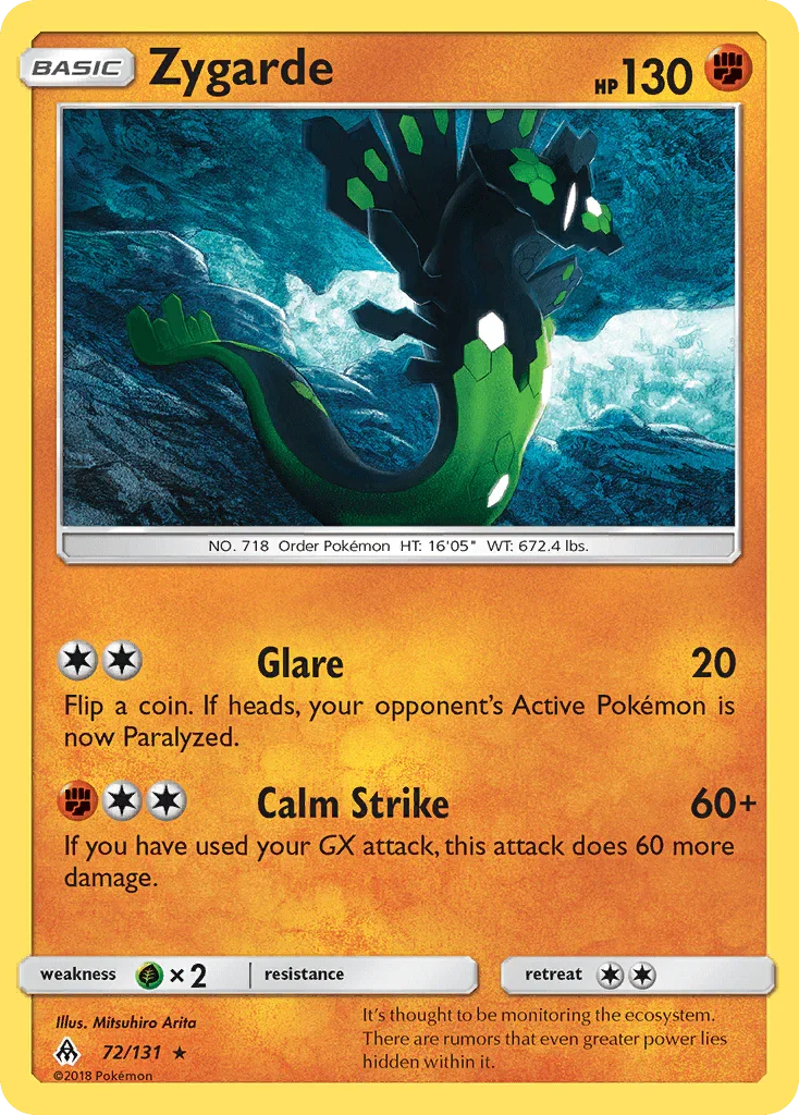 72, Fighting, Grass[×2], Normal, Rare, Reverse Holofoil, Sun & Moon: Forbidden Light Zygarde (72/131) [Sun & Moon: Forbidden Light] - Trading Card World