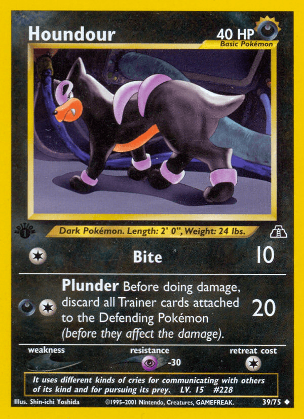 1st Edition Normal, 39, Darkness, Neo Discovery 1st Edition, Psychic[-30], Uncommon Houndour (39/75) [Neo Discovery 1st Edition] - Trading Card World