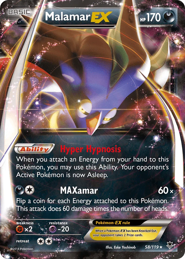 58, Darkness, Fighting[×2], Holofoil, Psychic[-20], Ultra Rare, XY: Phantom Forces Malamar EX (58/119) [XY: Phantom Forces] - Trading Card World