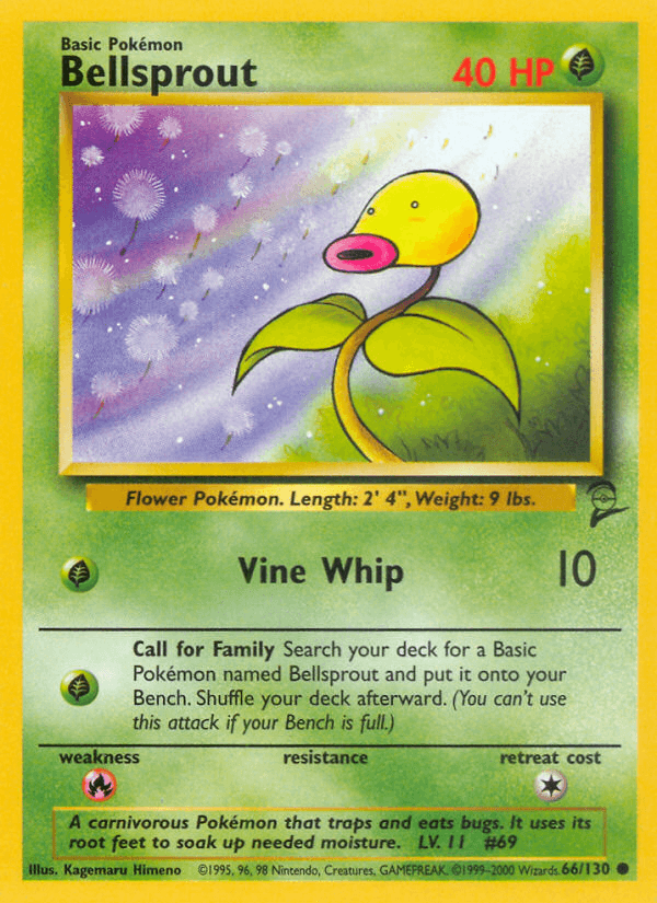 66, Base Set 2, Common, Fire[×2], Grass, Normal Bellsprout (66/130) [Base Set 2] - Trading Card World