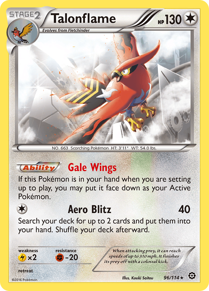 96, Colorless, Fighting[-20], Lightning[×2], Normal, Rare, Reverse Holofoil, XY: Steam Siege Talonflame (96/114) [XY: Steam Siege] - Trading Card World