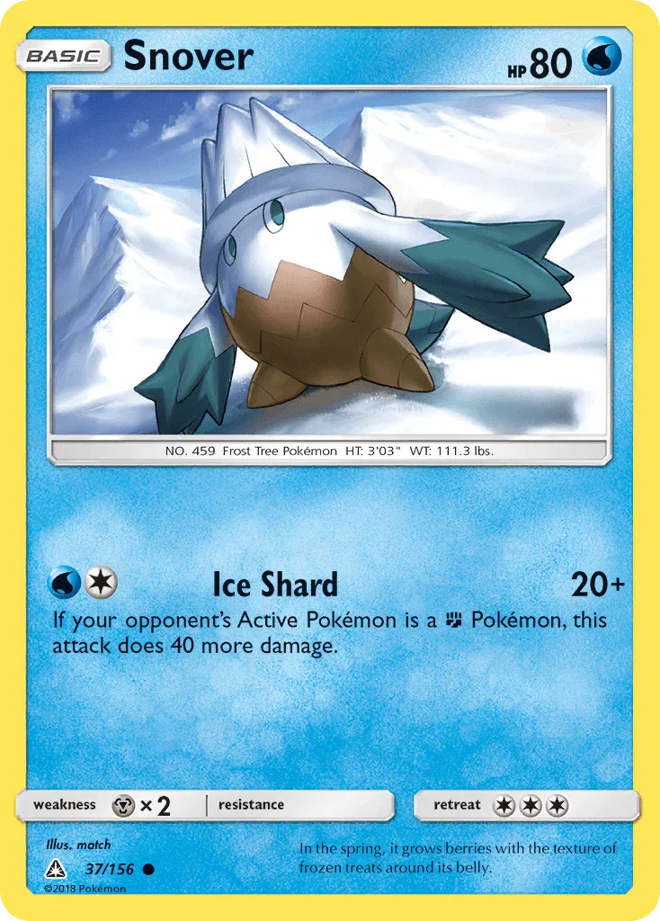 37, Common, Metal[×2], Normal, Reverse Holofoil, Sun & Moon: Ultra Prism, Water Snover (37/156) [Sun & Moon: Ultra Prism] - Trading Card World