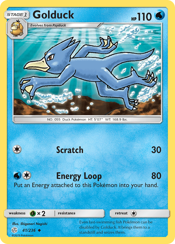 41, Grass[×2], Normal, Reverse Holofoil, Sun & Moon: Cosmic Eclipse, Uncommon, Water Golduck (41/236) [Sun & Moon: Cosmic Eclipse] - Trading Card World
