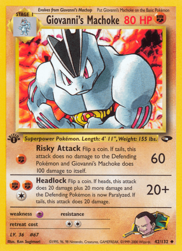 1st Edition Normal, 42, Fighting, Gym Challenge 1st Edition, Psychic[×2], Uncommon Giovanni's Machoke (42/132) [Gym Challenge 1st Edition] - Trading Card World