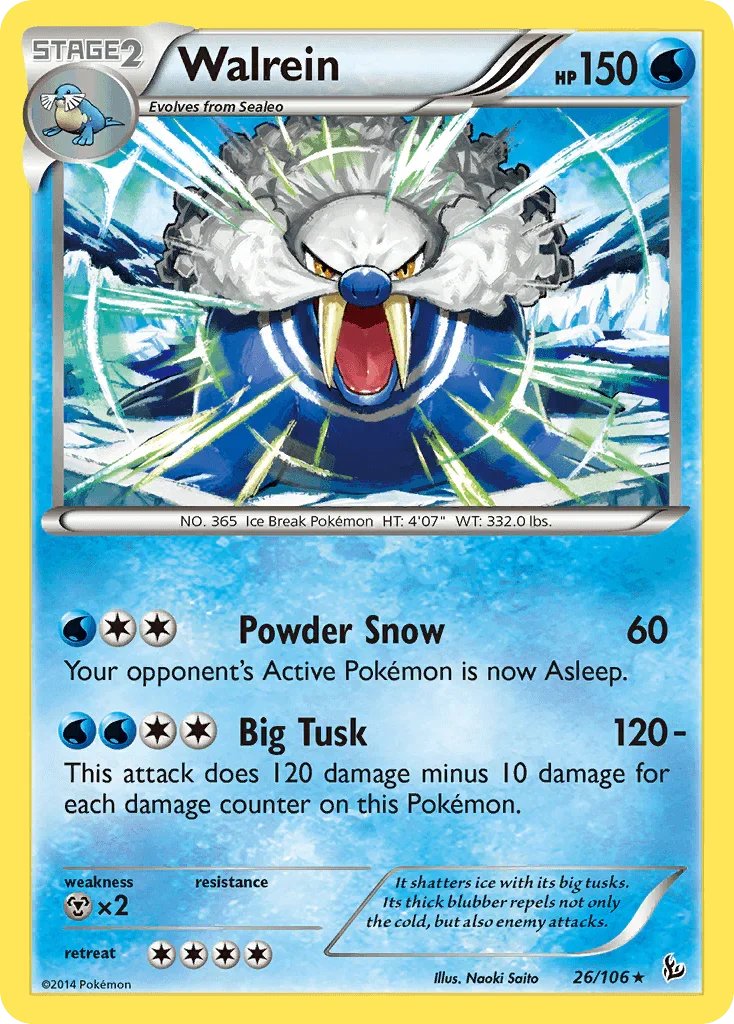 26, Metal[×2], Normal, Rare, Reverse Holofoil, Water, XY: Flashfire Walrein (26/106) [XY: Flashfire] - Trading Card World