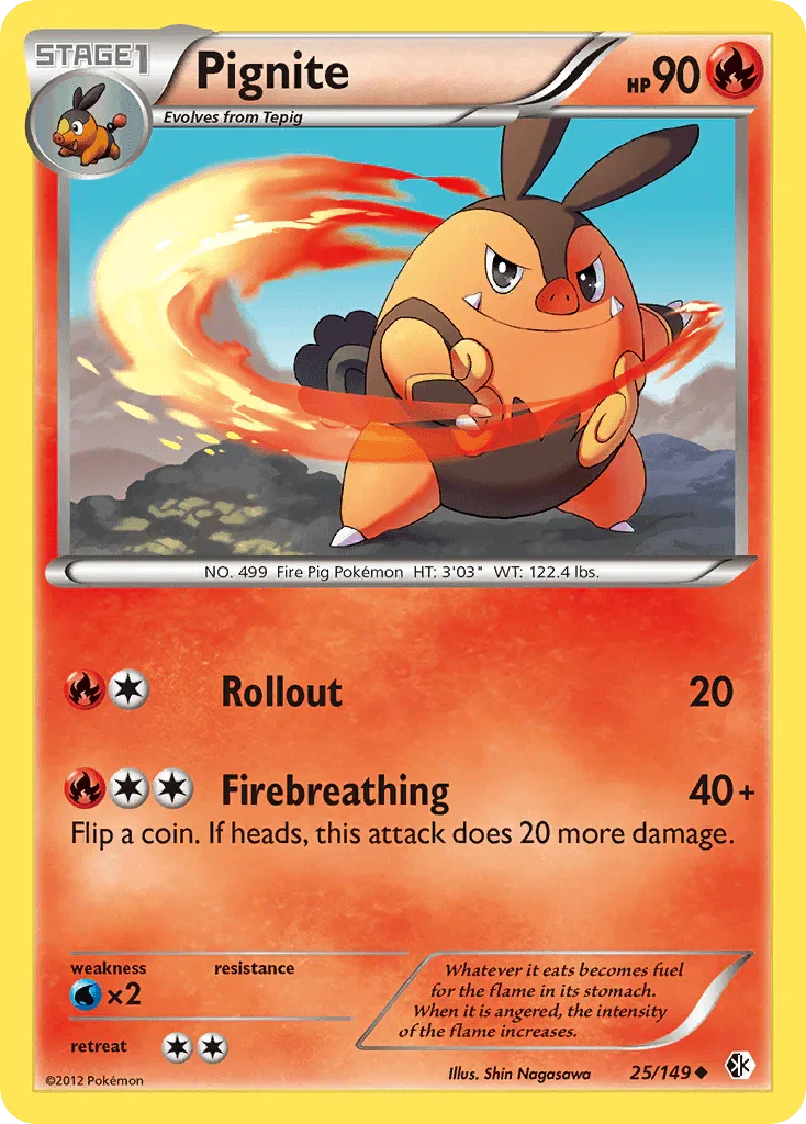 25, Black & White: Boundaries Crossed, Fire, Normal, Reverse Holofoil, Uncommon, Water[×2] Pignite (25/149) [Black & White: Boundaries Crossed] - Trading Card World